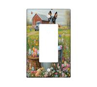 Spring Easter Doberman Dog Decorative Light Switch Cover Plate 1 Gang Single Rocker, Farmhouse Barn Puppy Electrical Switchplate, Country Pet Print Electrical Faceplate for Room