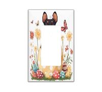 Spring Easter Doberman Dog Decorative Light Switch Cover Plate 1 Gang Single Rocker, Fun Cute Eggs Puppy Electrical Switchplate, Flowers Electrical Faceplate for Bedroom Room