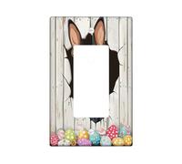 Spring Easter Doberman Dog Decorative Light Switch Cover Plate 1 Gang Single Rocker, Fun Rustic Eggs Puppy Electrical Switchplate for Room, Farmhouse Switchcover Switchplate