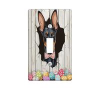Spring Easter Doberman Dog Decorative Light Switch Cover Plate 1 Gang Single Toggle, Fun Rustic Eggs Puppy Electrical Switchplate for Room, Farmhouse Switchcover Switchplate