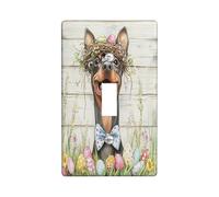 Spring Easter Doberman Dog Decorative Light Switch Cover Plate 1 Gang Single Toggle, Rustic Country Puppy Electrical Switchplate, Farmhouse Print Electrical Faceplate for Room