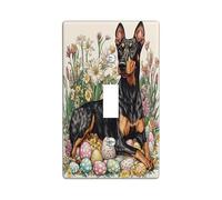 Spring Easter Doberman Dog Decorative Light Switch Cover Plate 1 Gang Single Toggle, Vintage Floral Eggs Puppy Electrical Switchplate for Room, Fun Pet Switchcover Switchplate
