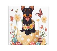 Spring Easter Doberman Dog Decorative Light Switch Cover Plate 2 Gang Double Toggle, Fun Cute Eggs Puppy Electrical Switchplate, Flowers Electrical Faceplate for Bedroom Room