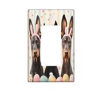 Spring Easter Doberman Dog Decorative Light Switch Cover Wall Plate 1 Gang Single Rocker, Cute Fun Eggs Puppy Electrical Switchplate for Room, Funky Pet Switchcover Switchplate