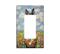 Spring Easter Doberman Dog Decorative Light Switch Cover Wall Plate 1 Gang Single Rocker, Quilted Wildflower Puppy Electrical Switchplate, Country Print Electrical Faceplate