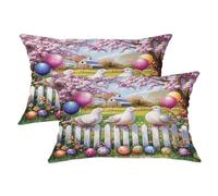 Spring Easter Doves Bird Pillow Cases Kit of 2, Soft Floral Fence Eggs Printing Throw Pillow Covers 12x20 Set, Farm Velvet Home Decor for Couch Living Room Bed