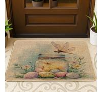 Spring Easter Dragonflies Front Black Door Mat Outside Inside Entrance 29 * 17, Mason Jar Eggs Outdoor Indoor Non Slip Doormat, Small Insect Shoes Off Rug for Patio Home