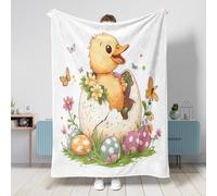 Spring Easter Duck Throw Blanket 40''x50'', Fun Cute Eggs Fowl Big Small Fuzzy Blanket for Couch Living Room Beach Travel, Flowers Home Sofa Decorations