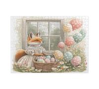 Spring Easter Fox Jigsaw Puzzles for Adults 500 Piece, Victoria Country Animal Wooden Puzzles, Farmhouse Vintage Printed Decor for Entertainment Creative