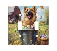 Spring Easter German Shepherd Dog Decorative Light Switch Cover Wall Plate 2 Gang Double Toggle, Farmhouse Barn Puppy Electrical Switchplate, Country Pet Print Electrical Faceplate for Room