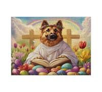 Spring Easter German Shepherd Dog Jigsaw Puzzles for Adults 500 Piece, Retro Cross Eggs Puppy Wooden Printed Puzzles, Country Pattern Decorations for Entertainment Party