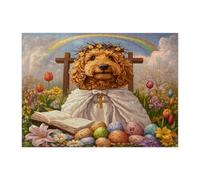 Spring Easter Golden Doodle Dog Jigsaw Puzzles for Adults 500 Piece, Retro Cross Eggs Puppy Wooden Printed Puzzles, Country Pattern Decorations for Entertainment Party