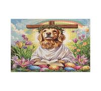 Spring Easter Golden Retriever Dog Jigsaw Puzzles for Adults 1000 Piece, Retro Cross Eggs Puppy Wooden Printed Puzzles, Country Pattern Decorations for Entertainment Party