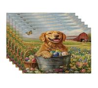 Spring Easter Golden Retriever Dog Placemats Set of 6, 12 * 18, Farmhouse Barn Puppy 4Pcs Print Table Mats for Dinning, Country Pet Holiday Home Kitchen Decor