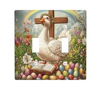 Spring Easter Goose Decorative Light Switch Cover Wall Plate 2 Gang Double Toggle, Bible Cross Eggs Fowl Electrical Switchplate, Country Electrical Faceplate for Bedroom