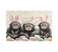 Spring Easter Gorilla Wildlife Jigsaw Puzzles for Adults 1000 Piece, Fun Wild Animal Groovy Eggs Wooden Puzzles, Holiday Pattern Decorations for Home Entertainment