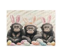 Spring Easter Gorilla Wildlife Jigsaw Puzzles for Adults 500 Piece, Fun Wild Animal Groovy Eggs Wooden Puzzles, Holiday Pattern Decorations for Home Entertainment