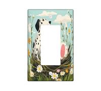 Spring Easter Great Dane Dog Decorative Light Switch Cover Wall Plate 1 Gang Single Rocker, Fun Eggs Country Puppy Electrical Switchplate, Wildflower Print Electrical Faceplate