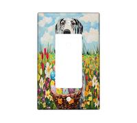 Spring Easter Great Dane Dog Decorative Light Switch Cover Wall Plate 1 Gang Single Rocker, Quilted Wildflower Puppy Electrical Switchplate, Country Print Electrical Faceplate