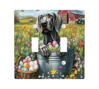 Spring Easter Great Dane Dog Decorative Light Switch Cover Wall Plate 2 Gang Double Toggle, Farmhouse Barn Puppy Electrical Switchplate, Country Pet Print Electrical Faceplate for Room