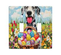 Spring Easter Great Dane Dog Decorative Light Switch Cover Wall Plate 2 Gang Double Toggle, Quilted Wildflower Puppy Electrical Switchplate, Country Print Electrical Faceplate