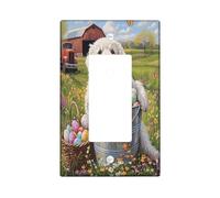 Spring Easter Great Pyrenees Dog Decorative Light Switch Cover Plate 1 Gang Single Rocker, Farmhouse Barn Puppy Electrical Switchplate, Country Pet Print Electrical Faceplate for Room