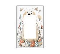 Spring Easter Great Pyrenees Dog Decorative Light Switch Cover Plate 1 Gang Single Rocker, Fun Cute Eggs Puppy Electrical Switchplate, Flowers Electrical Faceplate for Bedroom Room