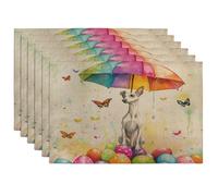 Spring Easter Greyhound Dog Placemats Set of 6, 12x18 Inch, Fun Umbrella Eggs 6Pcs Washable Table Mats for Dinning, Pet Holiday Home Kitchen Decor