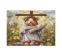 Spring Easter Guinea Pig Jigsaw Puzzles for Adults 500 Piece, Retro Cross Eggs Animal Wooden Printed Puzzles, Country Farmhouse Pattern Decorations for Entertainment Party