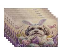 Spring Easter Havanese Dog Placemats Set of 6, 12x18 Inch, Cute Lavender Eggs 6Pcs Washable Table Mats for Home Dinning, Pet Holiday Party Kitchen Decor