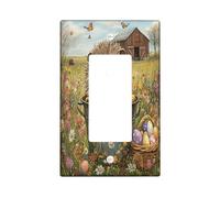 Spring Easter Hedgehog Decorative Light Switch Cover Plate 1 Gang Single Rocker, Farmhouse Barn Eggs Animal Electrical Switchplate, Country Farm Print Electrical Faceplate for Room