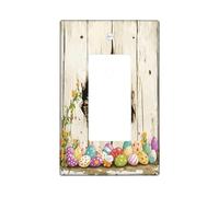 Spring Easter Hedgehog Decorative Light Switch Cover Plate 1 Gang Single Rocker, Fun Rustic Eggs Animal Electrical Switchplate for Room, Farmhouse Wooden Switchcover Switchplate