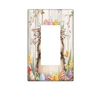 Spring Easter Hedgehog Decorative Light Switch Cover Plate 1 Gang Single Rocker, Rustic Country Animal Electrical Switchplate, Farmhouse Wooden Print Electrical Faceplate for Room