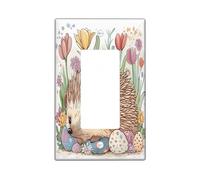 Spring Easter Hedgehog Decorative Light Switch Cover Plate 1 Gang Single Rocker, Vintage Floral Eggs Animal Electrical Switchplate for Room, Fun Wildflower Switchcover Switchplate