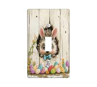 Spring Easter Hedgehog Decorative Light Switch Cover Plate 1 Gang Single Toggle, Fun Rustic Eggs Animal Electrical Switchplate for Room, Farmhouse Wooden Switchcover Switchplate