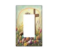 Spring Easter Hedgehog Decorative Light Switch Cover Wall Plate 1 Gang Single Rocker, Bible Cross Eggs Animal Electrical Switchplate, Country Farmhouse Electrical Faceplate for Bedroom