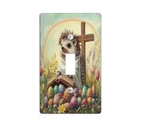 Spring Easter Hedgehog Decorative Light Switch Cover Wall Plate 1 Gang Single Toggle, Bible Cross Eggs Animal Electrical Switchplate, Country Farmhouse Electrical Faceplate for Bedroom