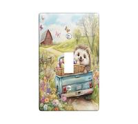 Spring Easter Hedgehog Decorative Light Switch Cover Wall Plate 1 Gang Single Toggle, Farmhouse Truck Eggs Animal Electrical Switchplate, Country Farm Electrical Faceplate for Bedroom