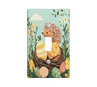 Spring Easter Hedgehog Decorative Light Switch Cover Wall Plate 1 Gang Single Toggle, Fun Eggs Country Animal Electrical Switchplate, Wildflower Scenic Print Electrical Faceplate
