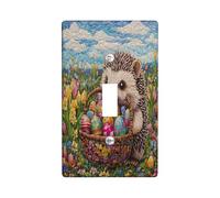 Spring Easter Hedgehog Decorative Light Switch Cover Wall Plate 1 Gang Single Toggle, Quilted Wildflower Animal Electrical Switchplate, Country Farm Print Electrical Faceplate