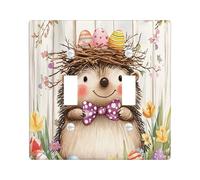 Spring Easter Hedgehog Decorative Light Switch Cover Wall Plate 2 Gang Double Toggle, Rustic Country Animal Electrical Switchplate, Farmhouse Wooden Print Electrical Faceplate for Room