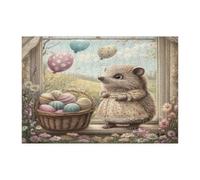 Spring Easter Hedgehog Jigsaw Puzzles for Adults 300 Piece, Victoria Country Animal Wooden Puzzles, Farmhouse Vintage Printed Decor for Entertainment Creative