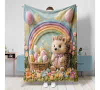 Spring Easter Hedgehog Throw Blanket 60x80 Inch, Wool Felt Eggs Animal Soft Cozy Fuzzy Blanket for Couch Living Room Beach Travel, Farmhouse Country Home Sofa Decor