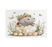 Spring Easter Hippo Wildlife Jigsaw Puzzles for Adults 1000 Piece, Fun Wild Animal Groovy Eggs Wooden Printed Puzzles, Holiday Pattern Decorations for Entertainment Party