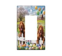 Spring Easter Irish Setter Dog Decorative Light Switch Cover Plate 1 Gang Single Rocker, Farmhouse Fence Eggs Puppy Electrical Switchplate, Country Electrical Faceplate for Bedroom Room