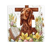 Spring Easter Irish Setter Dog Decorative Light Switch Cover Plate 2 Gang Double Toggle, Country Eggs Florals Puppy Electrical Switchplate, Fun Pattern Electrical Faceplate for Room