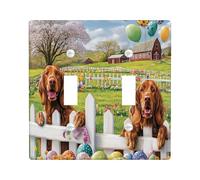 Spring Easter Irish Setter Dog Decorative Light Switch Cover Plate 2 Gang Double Toggle, Farmhouse Fence Eggs Puppy Electrical Switchplate, Country Electrical Faceplate for Bedroom Room