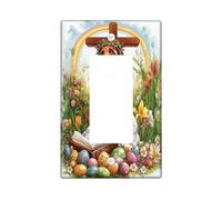 Spring Easter Irish Setter Dog Decorative Light Switch Cover Wall Plate 1 Gang Single Rocker, Bible Cross Eggs Puppy Electrical Switchplate, Country Electrical Faceplate for Bedroom