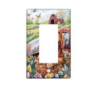 Spring Easter Irish Setter Dog Decorative Light Switch Cover Wall Plate 1 Gang Single Rocker, Farmhouse Truck Eggs Puppy Electrical Switchplate, Country Electrical Faceplate for Bedroom