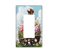 Spring Easter Irish Setter Dog Decorative Light Switch Cover Wall Plate 1 Gang Single Rocker, Fun Eggs Country Puppy Electrical Switchplate, Wildflower Print Electrical Faceplate